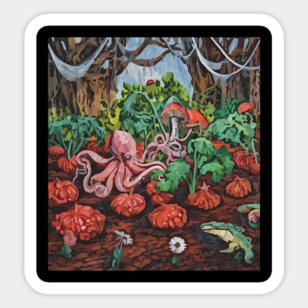 watercolor octopus tending garden with mushroom Sticker by Catbrat